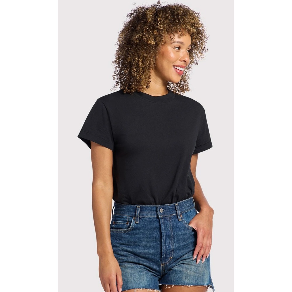 Nuuds Bodysuit Women Large Black Short Sleeve Crew Neck Cotton Blend